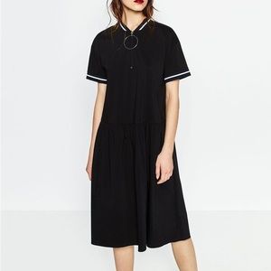 TT: Zara Woman Half Zip Dress Black Short Sleeves Blue Strip Drop Waist